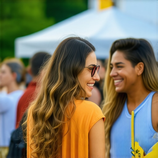 Local community event with business owners and residents engaging happily, symbolizing community involvement in local SEO success.