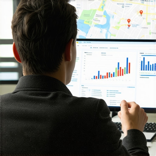 Businessman reviewing local SEO and Google Maps analytics on his computer.