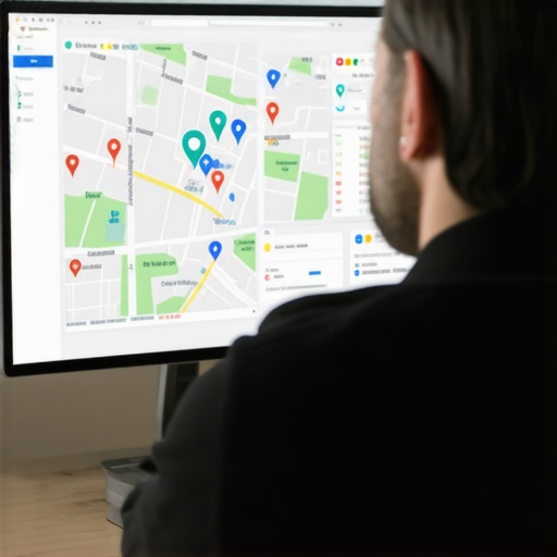 Business owner reviewing Google My Business data on a computer.