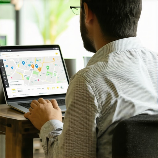 Business owner reviewing local SEO and Google Maps analytics.