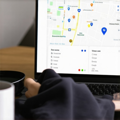 Person reviewing SEO analytics on Google Maps with laptop
