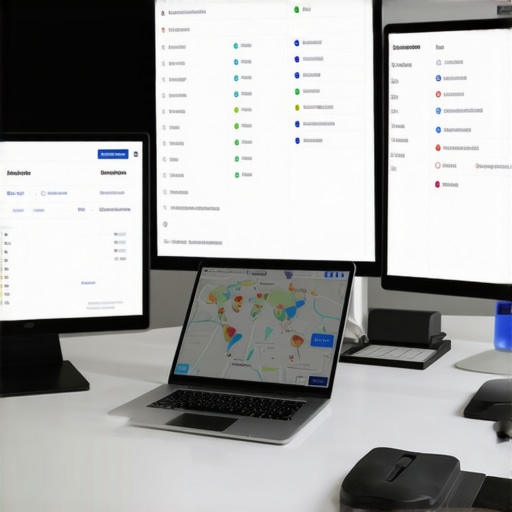 Digital SEO workspace with tools for local map management.