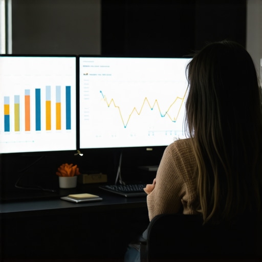 A professional workspace with dual monitors showing local SEO analytics and citation data.