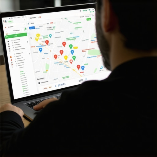 Business owner analyzing Google Maps and local SEO analytics on a laptop for map ranking recovery.