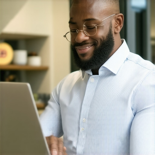 Business owner updating Google My Business profile on a laptop with local storefront in background.