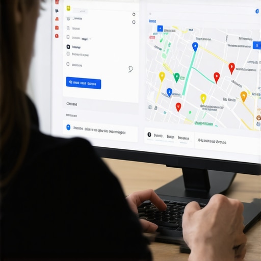 Person editing GMB profile on a laptop with maps and analytics