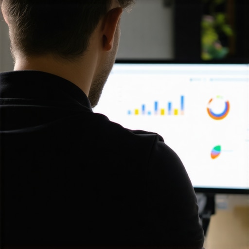 Digital marketer reviewing local SEO analytics with charts and graphs