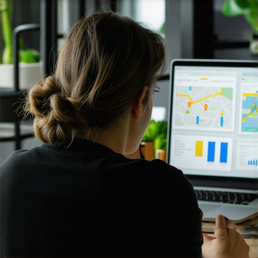 Business owner analyzing map analytics on laptop for ranking issues