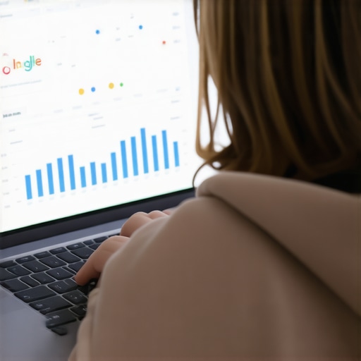 Person editing GMB listing with analytics charts in the background