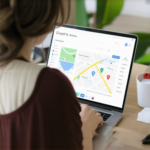 Business owner optimizing Google My Business profile on laptop