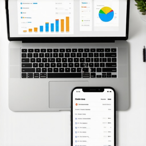 Desk with laptop and smartphone displaying local SEO analytics