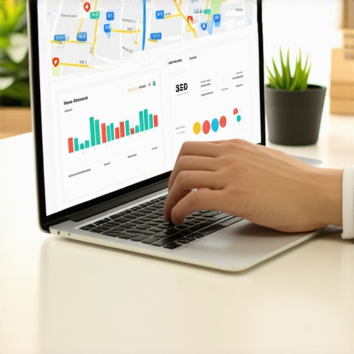 Person reviewing local SEO and map rankings on a laptop.