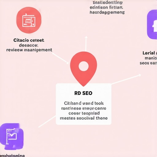 Visual diagram illustrating how citation trackers, review management, and analytics tools work together to maintain Google Maps rankings.
