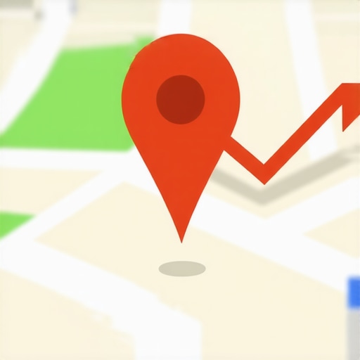 Google Map pin icon with upward movement arrow representing rank recovery