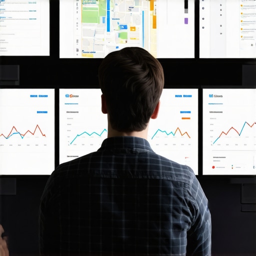 Person reviewing local SEO metrics on computer screens related to Google Maps rankings.