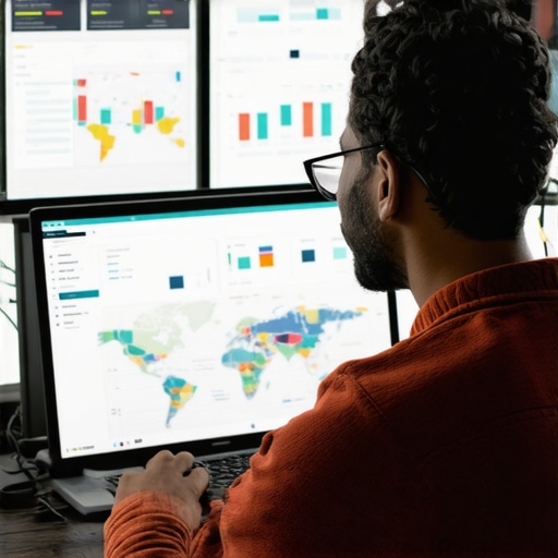 A person analyzing local SEO data with maps and analytics on a computer screen.